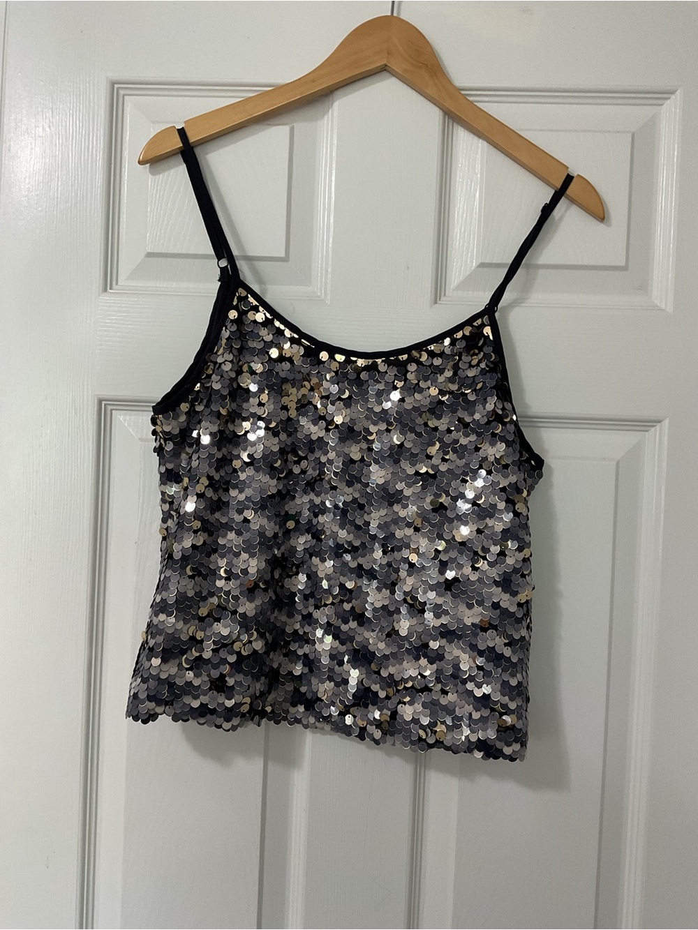 Dance & Marvel Silver & Gold Sequin Cami with Black Trim